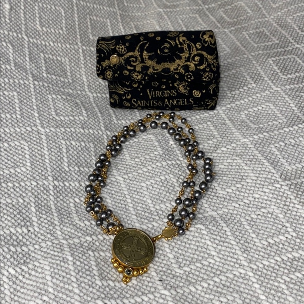 VSA gray beaded multi strand necklace